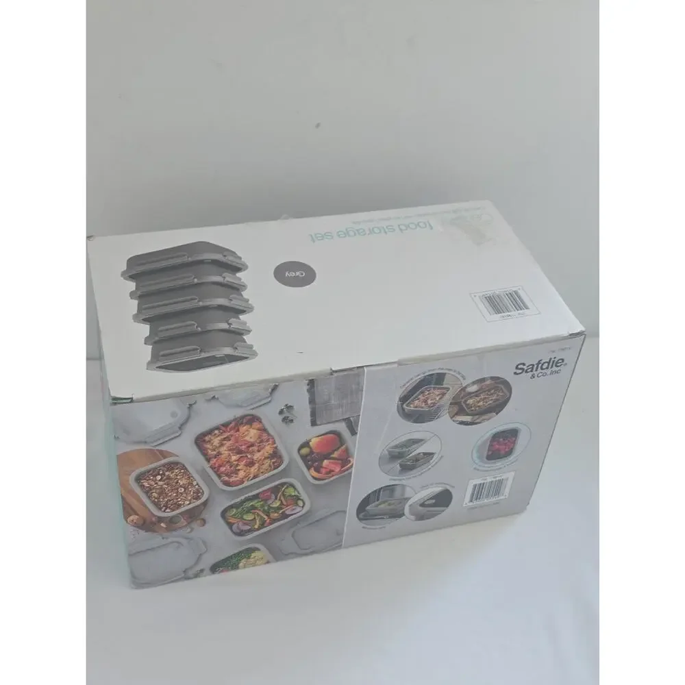Safdie & Co 10-Piece Ceramic Food Storage Set Gray Glass Lids Open Box NEW